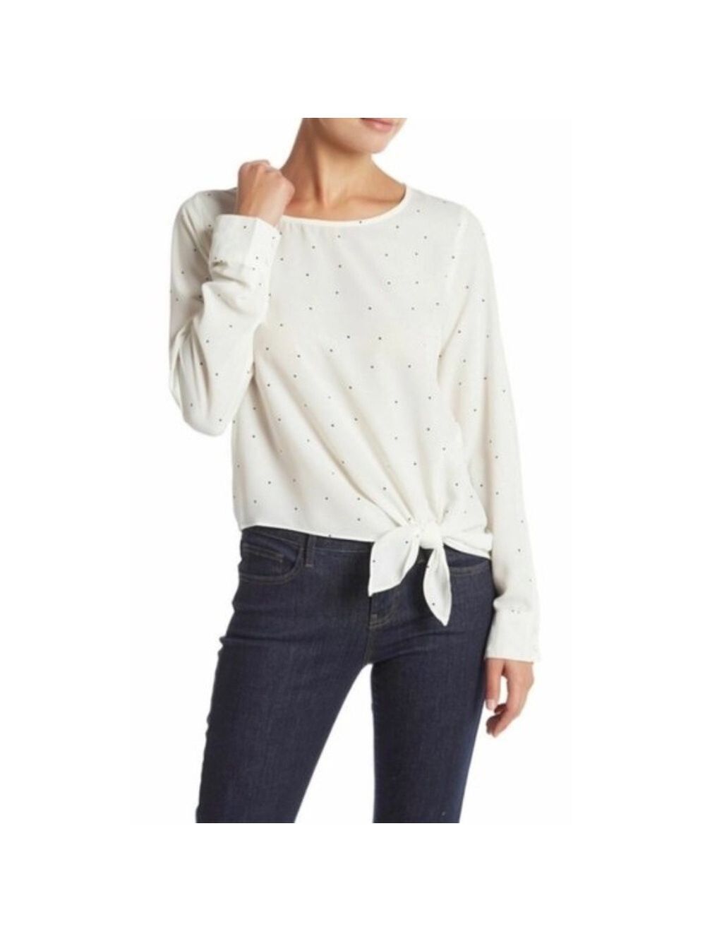 Socialite white/blk Tie Front Blouse